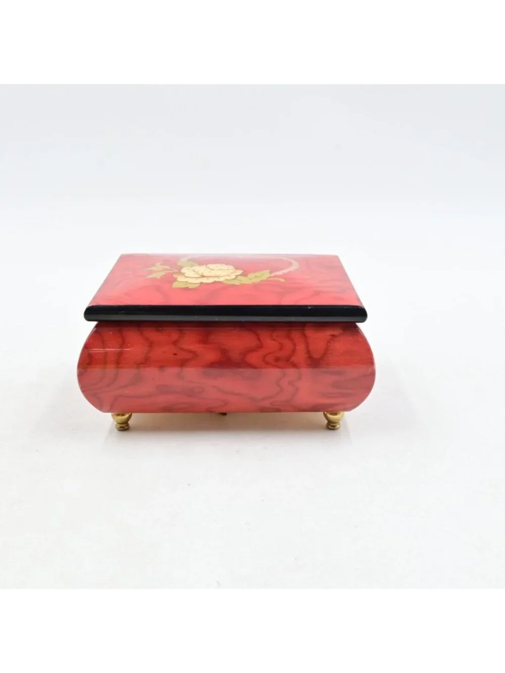 San Francisco Music Box Co Italian Inlaid Wood Lacquered Jewelry Heart Rose